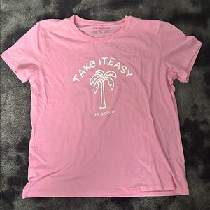Life Is Good Pink Cool Tee with Palm Graphic